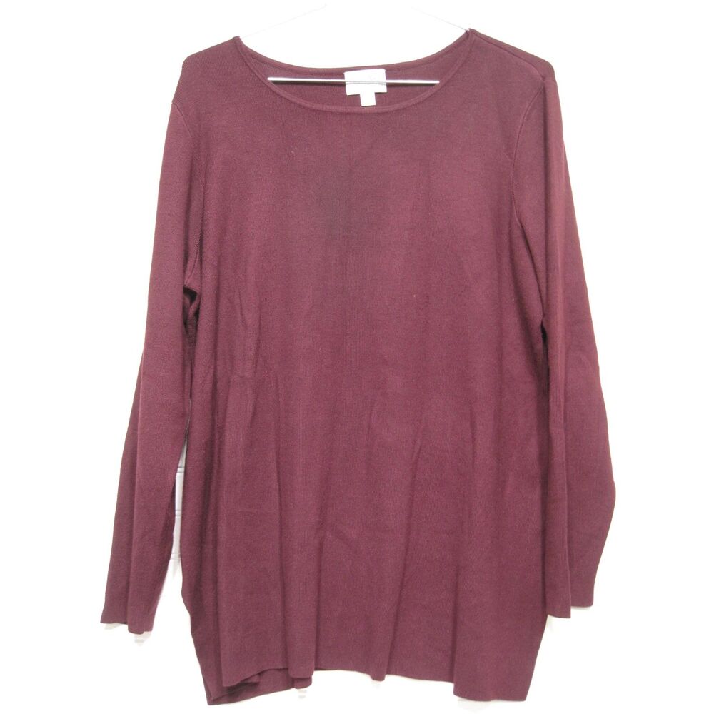 Whisper Knit By Louis Dell'Olio Long-Sleeve Tunic Sweater Burgundy Size XL